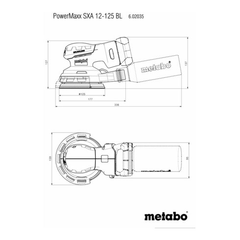 Ponceuse excentrique sans fil Metabo PowerMaxx SXA 12-125 BL avec plateau de ponçage de 125mm ; metaBOX 215