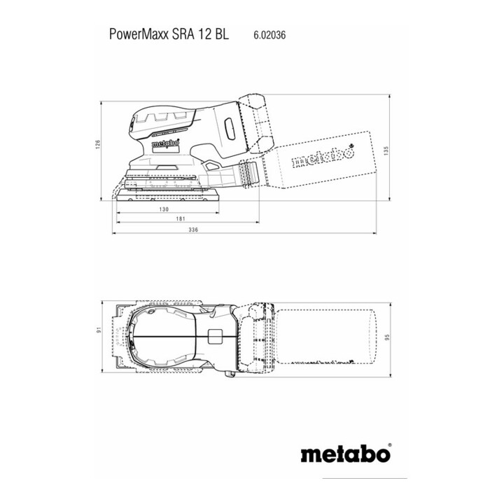 Ponceuse vibrante sans fil Metabo PowerMaxx SRA 12 BL avec plateau de ponçage 80 x 133mm ; metaBOX 215
