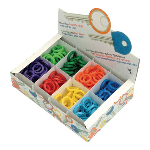 Porte-clés 25mm rd.néon couleurs assorties en vitrine