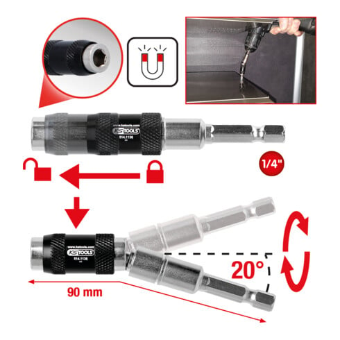 Porte-embouts magnétique 1/4" KS Tools à changement rapide, articulé