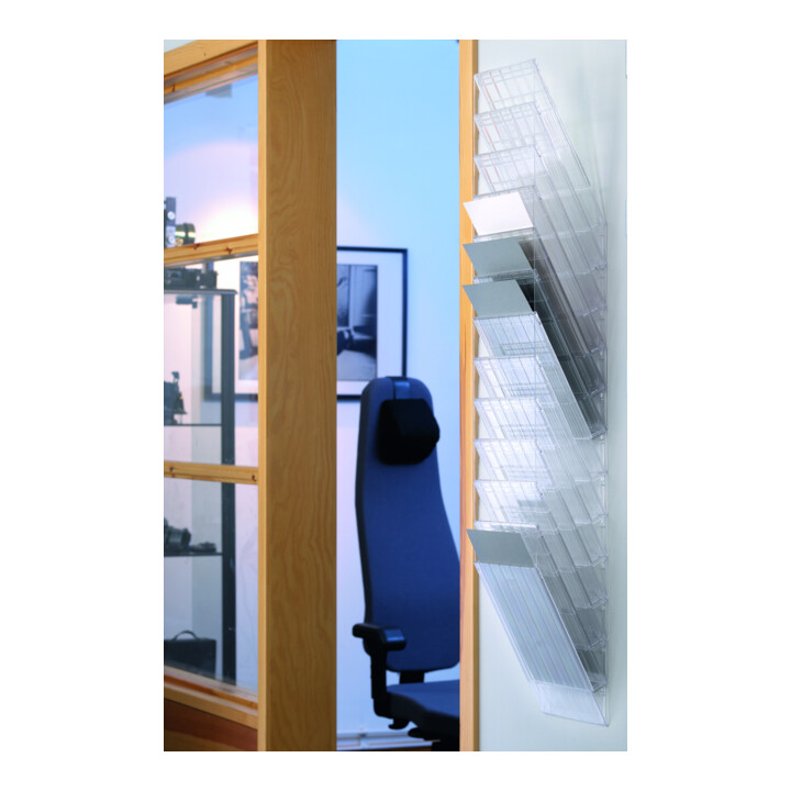 Porte-prospectus H1115xl240xP135mm nbre. comp. 12 A4 hoch polystyrène transparen
