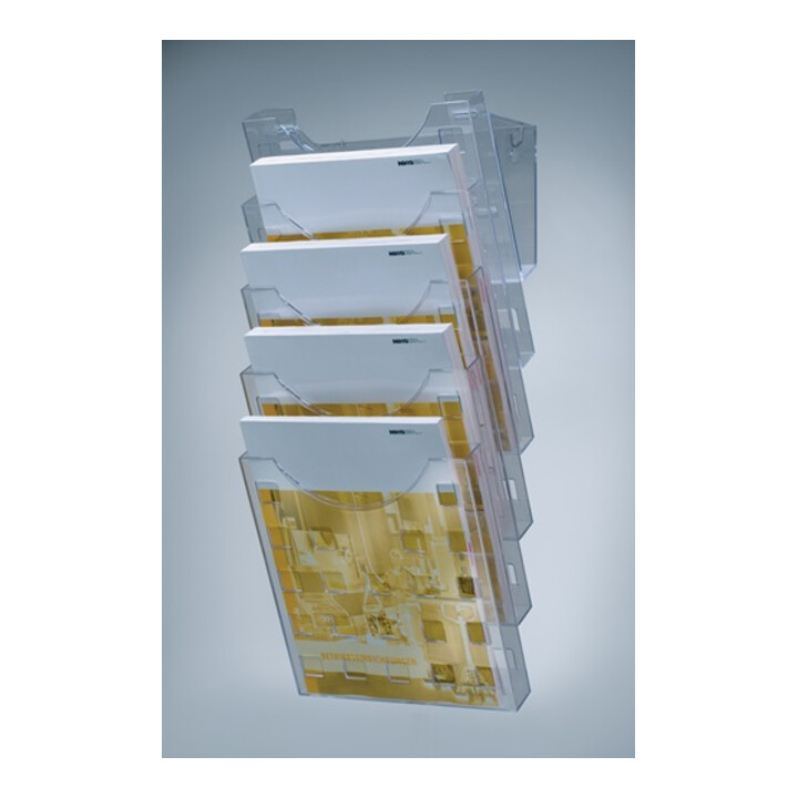 Porte-prospectus mural 5 compartiments au format A4 plastique transparent