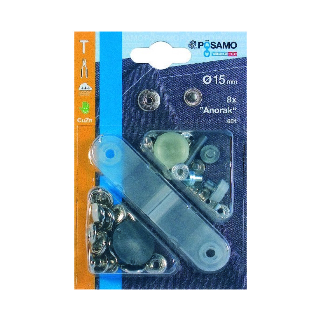 PÖSAMO Bouton-pression "Anorak" MS-zingué 15,0 mm à 8