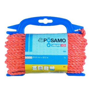 PÖSAMO Corde PP tressée orange 6,0 mm x 20 m sur dévidoir métallique