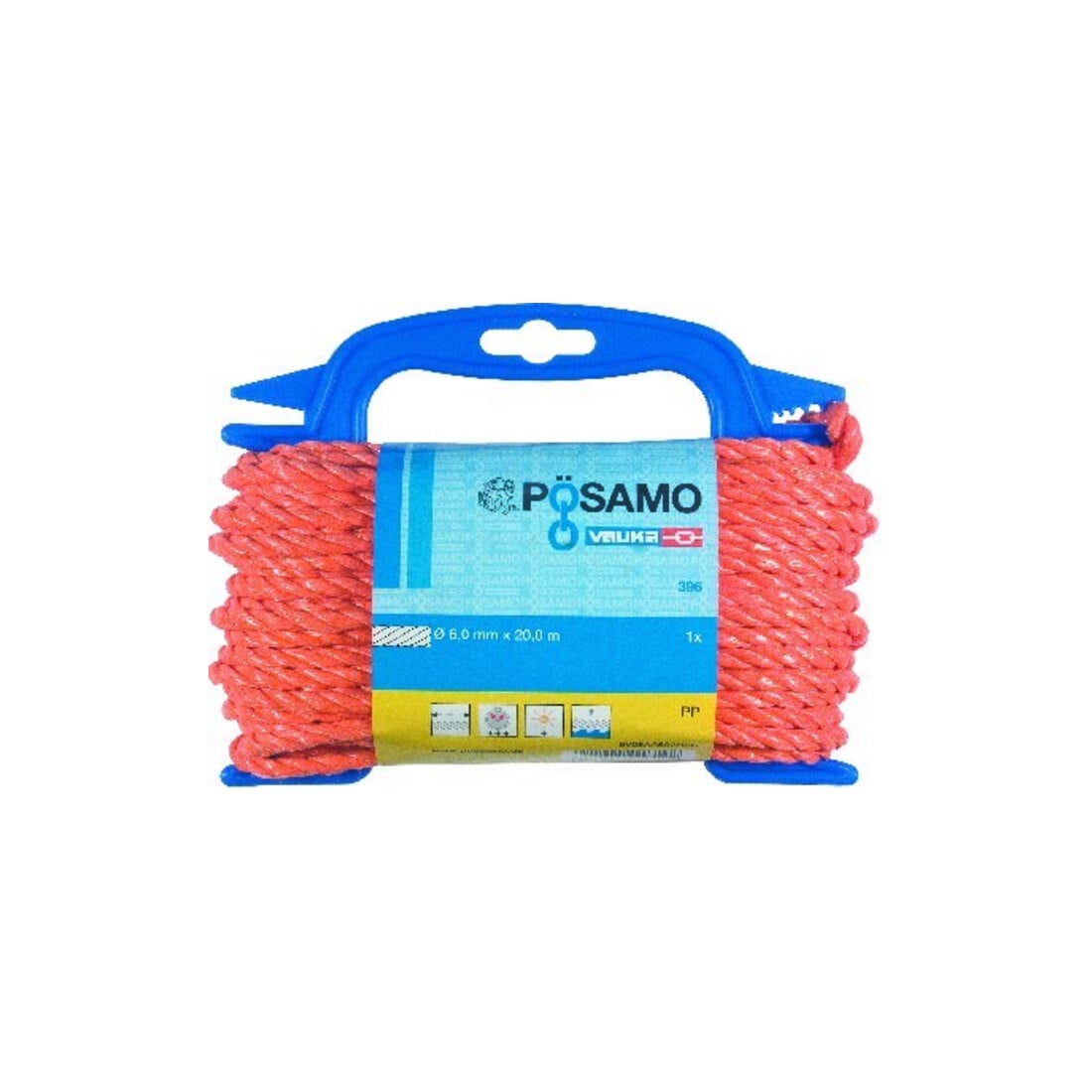 PÖSAMO Corde PP tressée orange 6,0 mm x 20 m sur dévidoir métallique