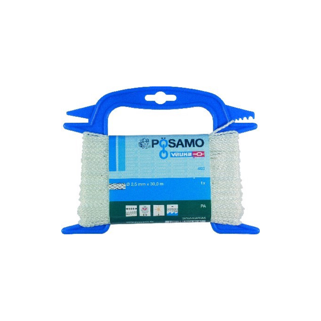 PÖSAMO Corde tressée blanche PA 4,0 mm x 20 m sur dévidoir métallique
