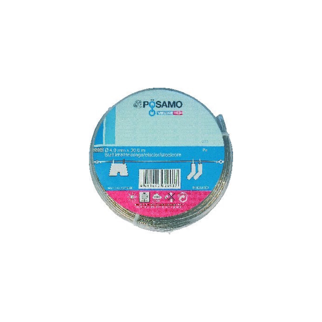 PÖSAMO Corde universelle en câble métallique PVC revêtu 4mm x 30m