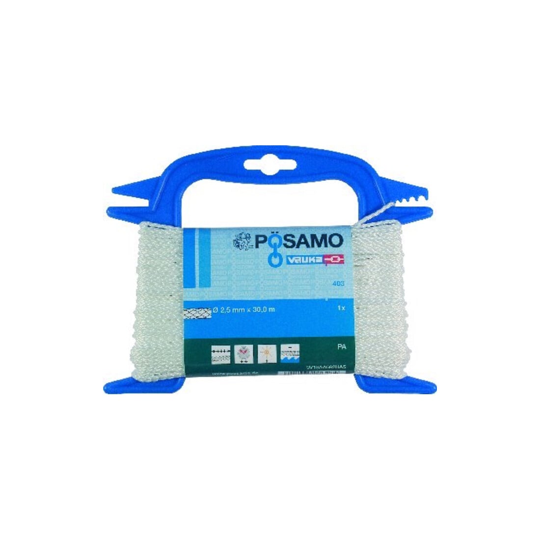 PÖSAMO PA-Corde tressée blanc 6,0 mm x 20 m sur touret métallique