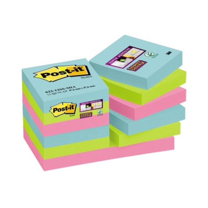 Post-it Haftnotiz Super Sticky Miami 62212SMI 48x48mm 12 St./Pack.