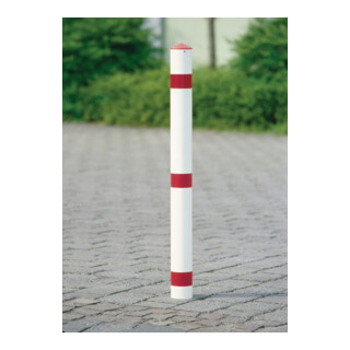 Potelets de blocage acier rouge-blanc D. 76 mm avec verrou triang. et manchon au