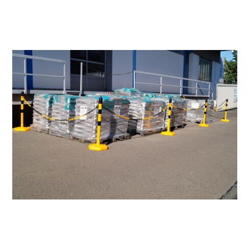 Potelets de blocage polypropylène jaune/noir D. 63 mm à installer avec oeillet