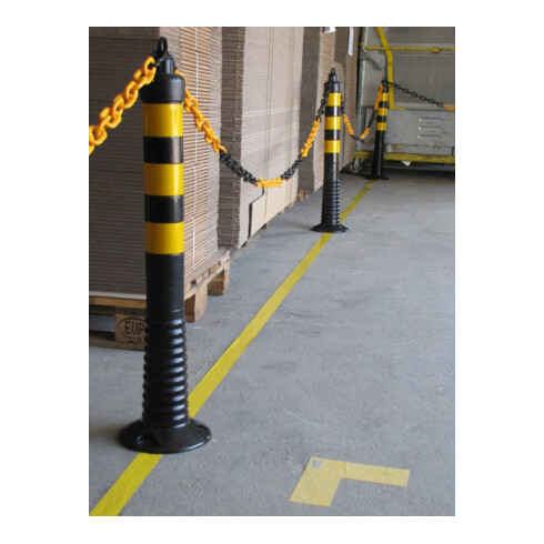 Potelets de blocage polyuréthane noir/jaune D. 80 mm pour visser avec mat. de fi