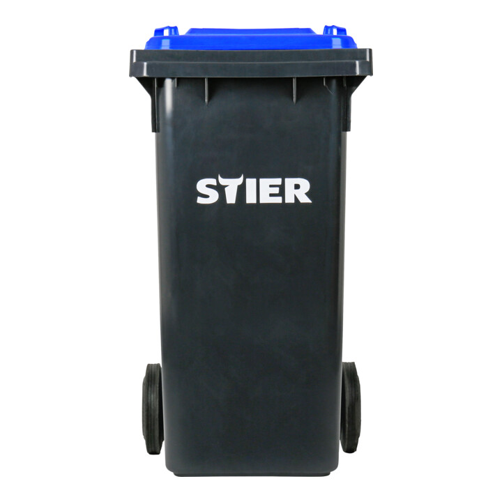 Poubelle grande capacité à 2 roues STIER, 120 l, gris/bleu, lxPxH 475x550x930 mm