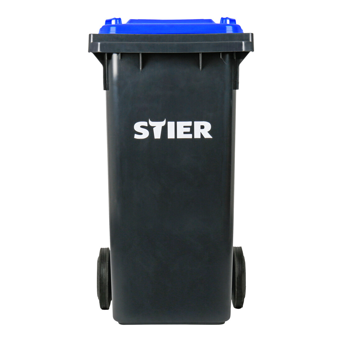Poubelle grande capacité à 2 roues STIER, 120 l, gris/bleu, lxPxH 475x550x930 mm