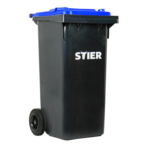Poubelle grande capacité à 2 roues STIER, 120 l, gris/bleu, lxPxH 475x550x930 mm