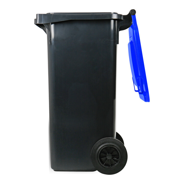 Poubelle grande capacité à 2 roues STIER, 120 l, gris/bleu, lxPxH 475x550x930 mm