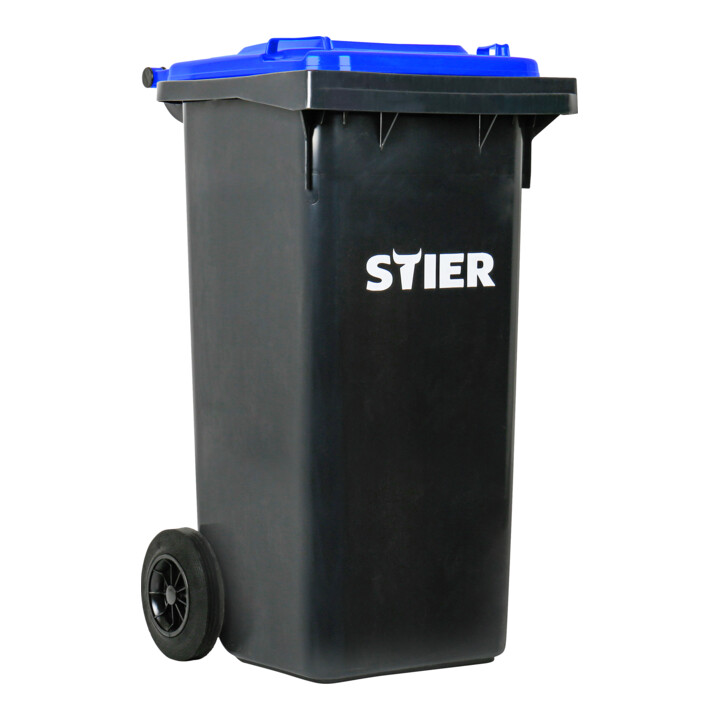 Poubelle grande capacité à 2 roues STIER, 120 l, gris/bleu, lxPxH 475x550x930 mm