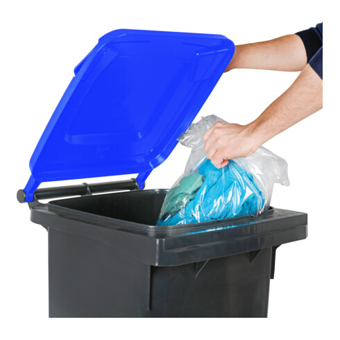 Poubelle grande capacité à 2 roues STIER, 120 l, gris/bleu, lxPxH 475x550x930 mm
