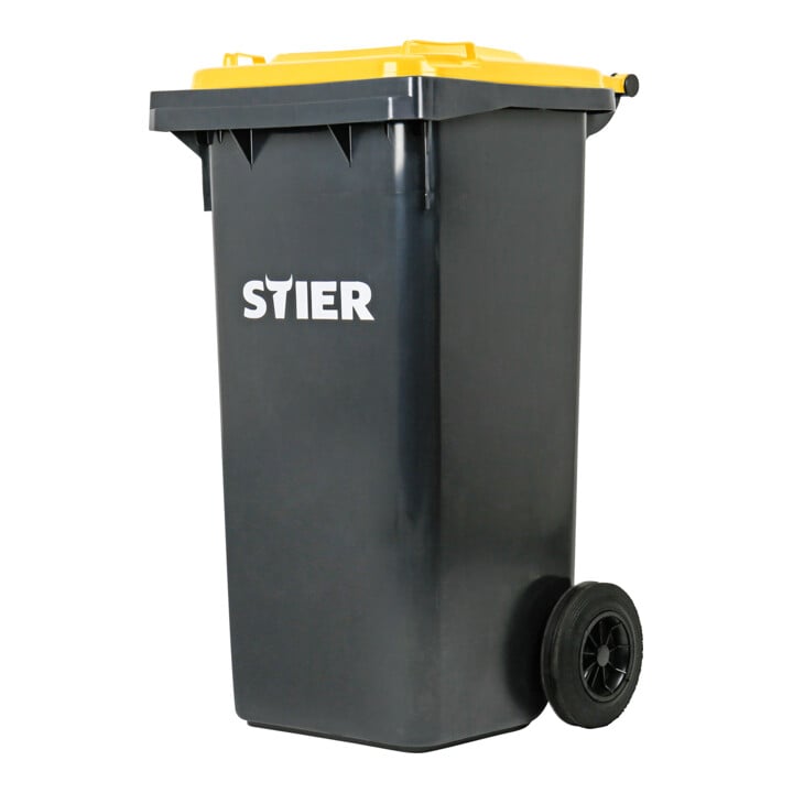 Set STIER Conteneur à déchets grand volume 4 roues 1100 l gris/jaune + Conteneur à déchets grand volume 2 roues 120 l gris/jaune