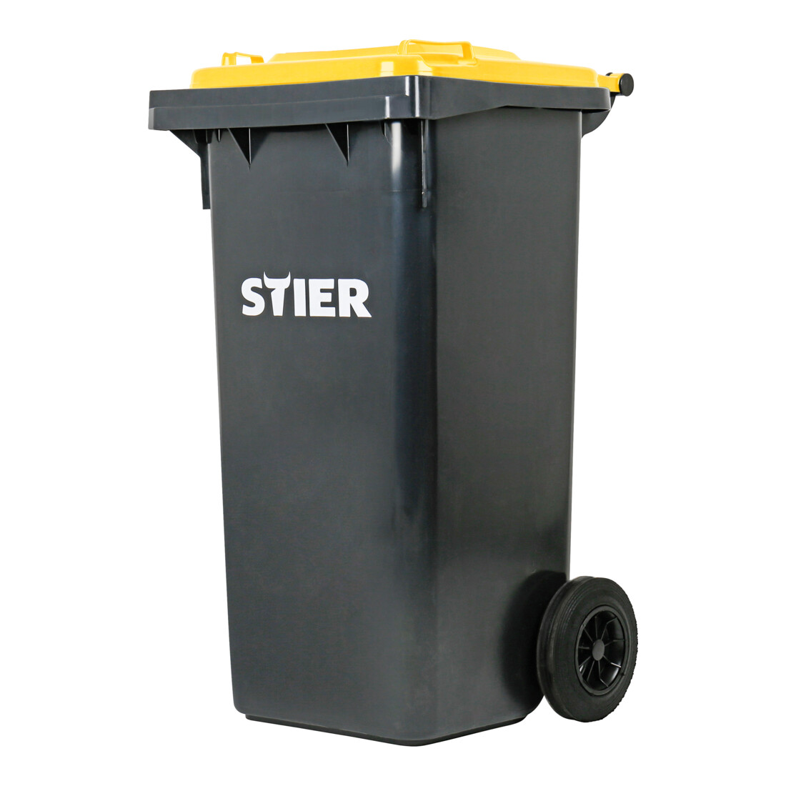 Poubelle grande capacité à 2 roues STIER, 120 l, gris/jaune, lxPxH 475x550x930 mm