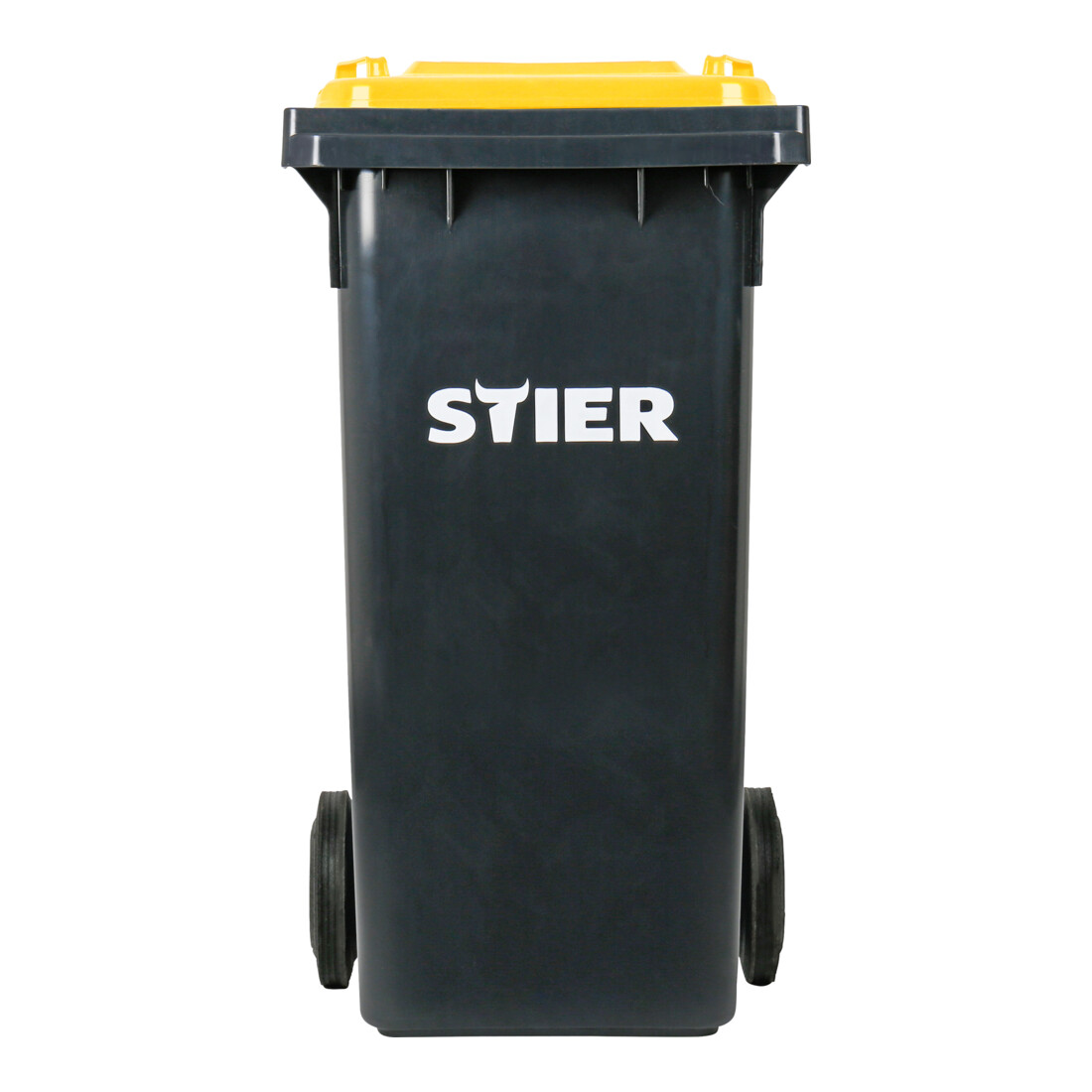 Poubelle grande capacité à 2 roues STIER, 120 l, gris/jaune, lxPxH 475x550x930 mm