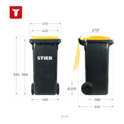 Poubelle grande capacité à 2 roues STIER, 120 l, gris/jaune, lxPxH 475x550x930 mm-5