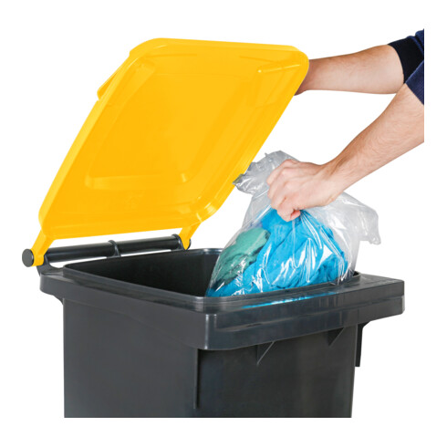 Poubelle grande capacité à 2 roues STIER, 120 l, gris/jaune, lxPxH 475x550x930 mm