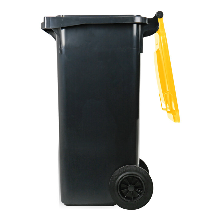Poubelle grande capacité à 2 roues STIER, 120 l, gris/jaune, lxPxH 475x550x930 mm