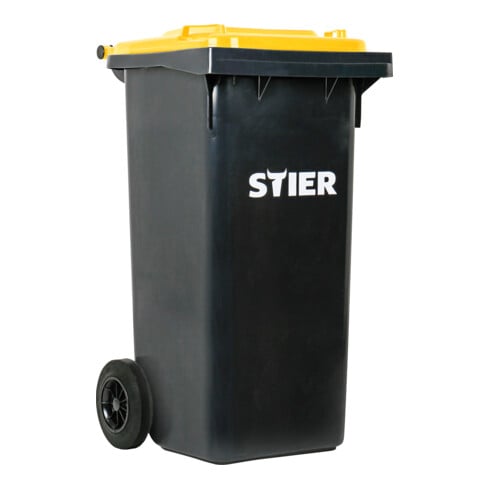 Poubelle grande capacité à 2 roues STIER, 120 l, gris/jaune, lxPxH 475x550x930 mm