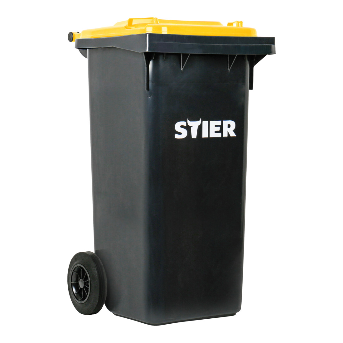 Poubelle grande capacité à 2 roues STIER, 120 l, gris/jaune, lxPxH 475x550x930 mm
