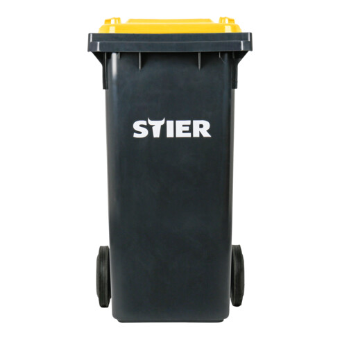 Poubelle grande capacité à 2 roues STIER, 120 l, gris/jaune, lxPxH 475x550x930 mm