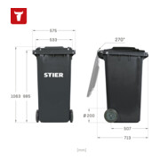 Poubelle grande capacité à 2 roues STIER, 240 l, grise, lxPxH 576x720x1 067 mm-5