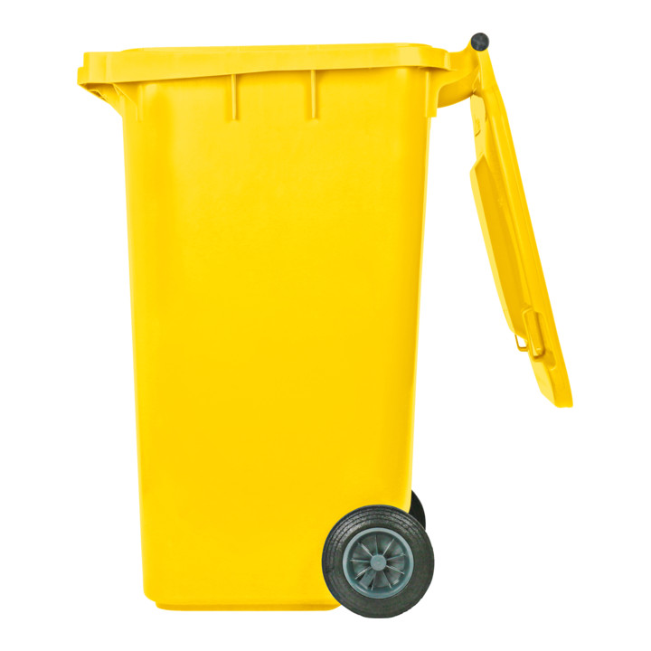 Poubelle grande capacité à 2 roues STIER, 240 l, jaune, lxPxH 576x720x1 067 mm