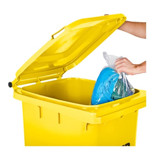 Poubelle grande capacité à 2 roues STIER, 240 l, jaune, lxPxH 576x720x1 067 mm