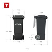 Poubelle grande capacité à 2 roues STIER, 80 l, grise, lxPxH 445x520x939 mm-5
