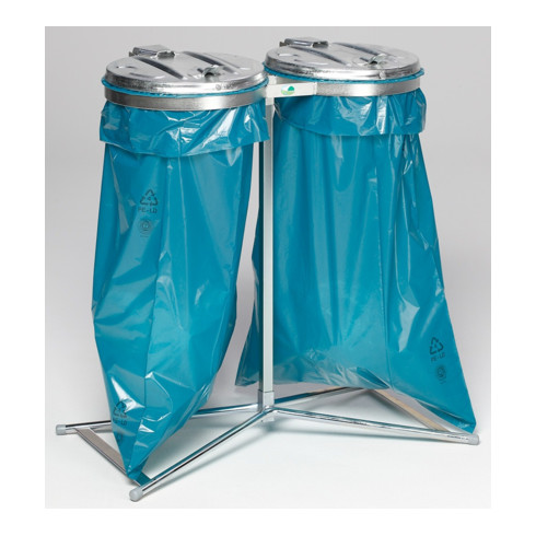 Poubelle à couvercle en métal zingué avec double support VAR