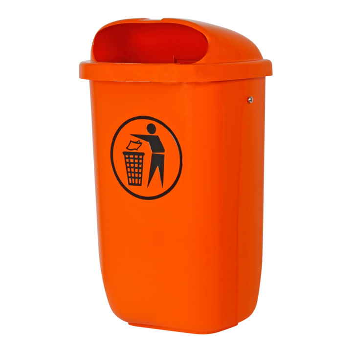 STIER Abfallbehälter mit Regenhaube 50 l grün BxTxH 432x334x745 mm + STIER Abfallbehälter mit Regenhaube 50 l orange BxTxH 432x334x745 mm
