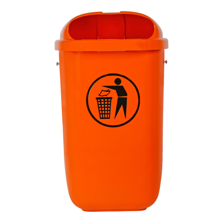 Poubelle STIER avec couvercle anti-pluie, 50 l, orange, lxPxH 432x334x745 mm