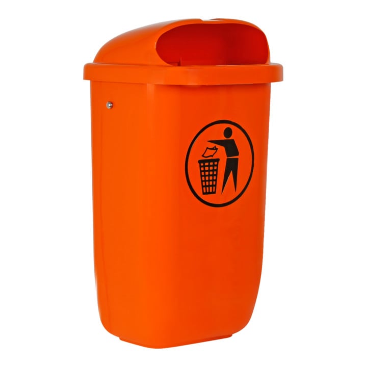 Poubelle STIER avec couvercle anti-pluie, 50 l, orange, lxPxH 432x334x745 mm