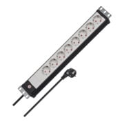 Premium-Line 19" Steckdosenleiste für Schaltschränke 8-fach schwarz/lichtgrau 3m H05VV-F 3G1,5 19"-Format