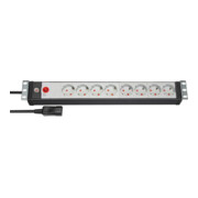 Premium-Line 19"-stekkerdoos voor schakelkasten 8-voudig zwart/lichtgrijs 3m H05VV-F 3G1.0 19"-formaat met IEC-stekker