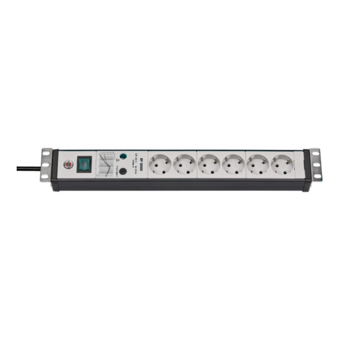 Premium-Line 30.000A Überspannungsschutz-Steckdosenleiste 6-fach schwarz/lichtgrau 3m H05VV-F 3G1,5 19" Format