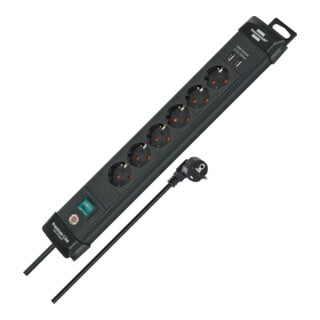 Premium-Line Multiprise 6 prises noire avec fonction de charge USB 3m H05VV-F 3G1,5
