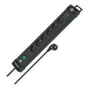 Premium-Line Multiprise 6 prises noire avec fonction de charge USB 3m H05VV-F 3G1,5-1