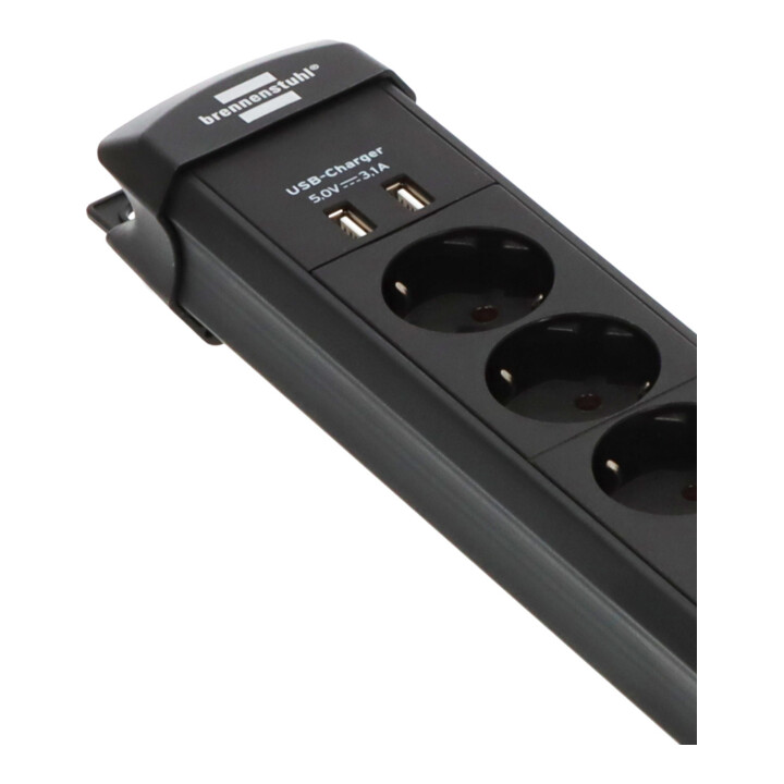 Premium-Line Multiprise 6 prises noire avec fonction de charge USB 3m H05VV-F 3G1,5