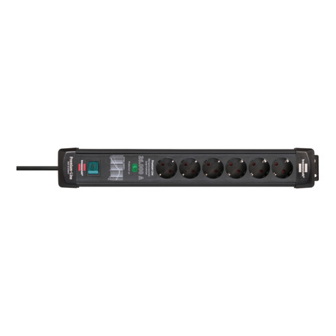 Premium-Line Overspanningsbeveiligingsstekkerdoos  6-voudig zwart 1,8 m H05VV-F3G1.5