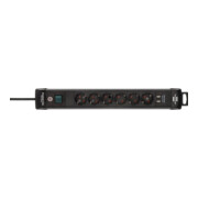 Premium-Line Steckdosenleiste mit USB-Ladefunktion 6-fach schwarz 3m H05VV-F 3G1,5-2