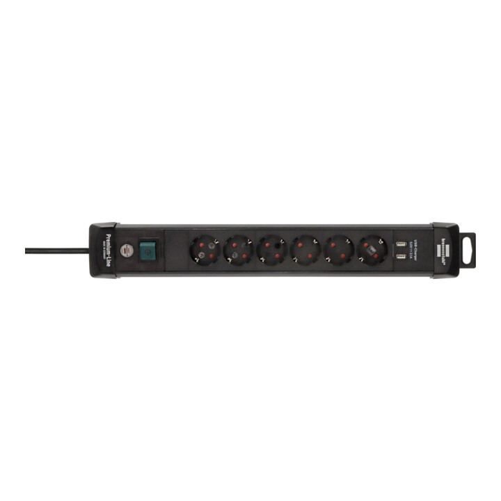 Premium-Line Steckdosenleiste mit USB-Ladefunktion 6-fach schwarz 3m H05VV-F 3G1,5