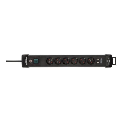 Premium-Line Steckdosenleiste mit USB-Ladefunktion 6-fach schwarz 3m H05VV-F 3G1,5