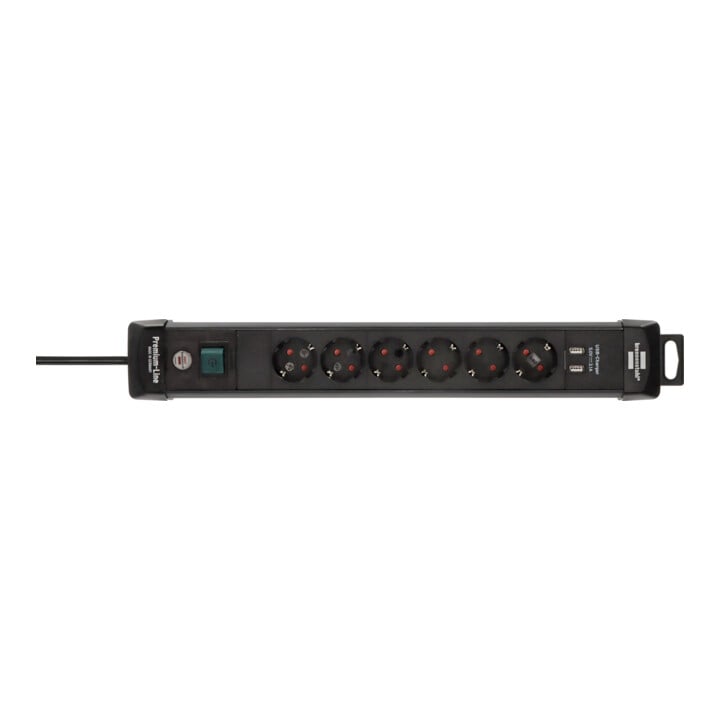 Premium-Line Steckdosenleiste mit USB-Ladefunktion 6-fach schwarz 3m H05VV-F 3G1,5